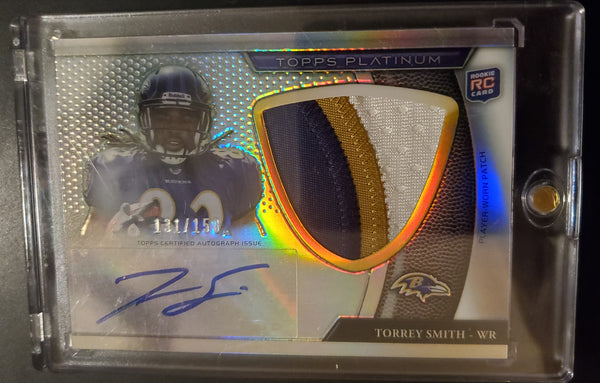 2011 Topps Platinum Refractor /150 Torrey Smith 3 Color Rookie Jumbo Patch Auto Ravens