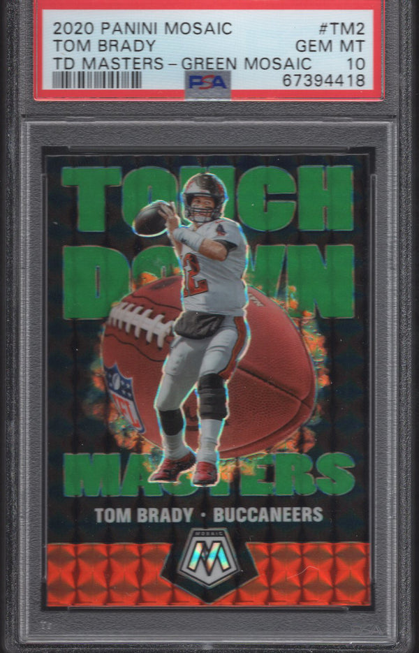 2020 Panini Mosaic Tom Brady TD Masters Green Mosaic #TM2 PSA10